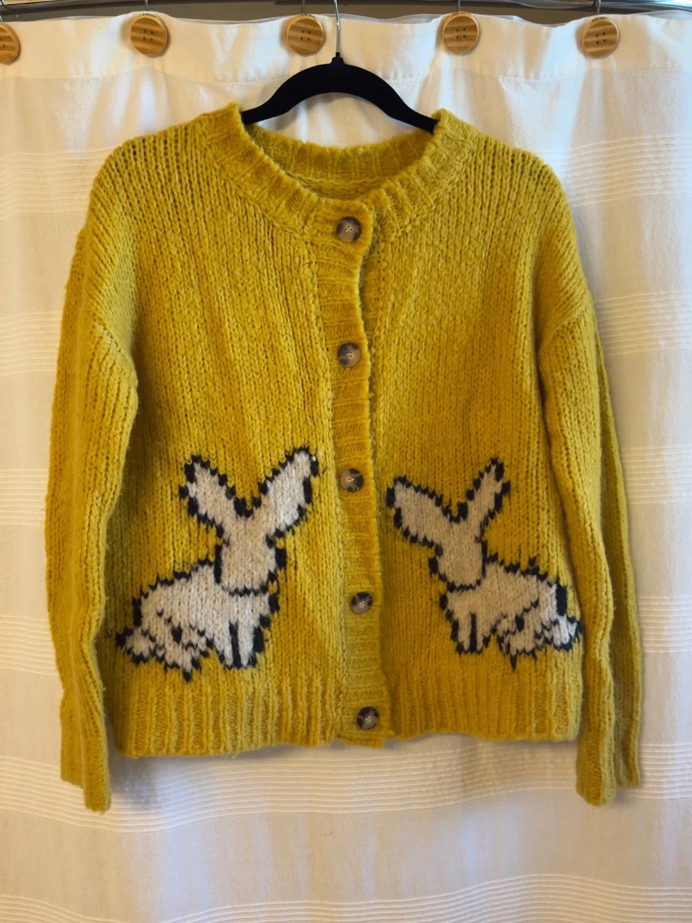 Maeve Anthropologie Yellow Bunny Cardigan Sweater - Picture 2 of 6